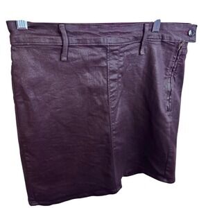 Good American Burgundy Coated Mini Skirt Size 12 Faux Leather Look Stretch Denim